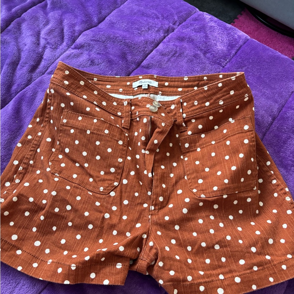 Madewell High Waist Brown Polka Dot Shorts